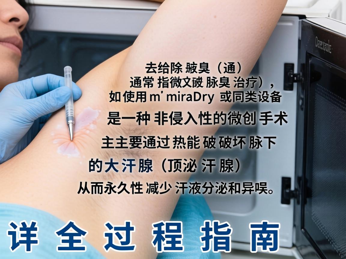 微波技术去除腋臭（通常指微波腋臭治疗，如使用miraDry或同类设备）是一种非侵入性的微创手术，主要通过热能破坏腋下的大汗腺（顶泌汗腺）从而永久性减少汗液分泌和异味。以下是详细的全过程指南