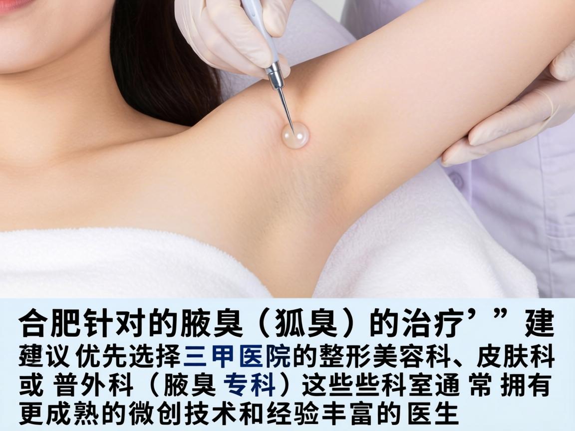 在合肥，针对腋臭（狐臭）的治疗，建议优先选择三甲医院的整形美容科、皮肤科或普外科（腋臭专科）这些科室通常拥有更成熟的微创技术和经验丰富的医生