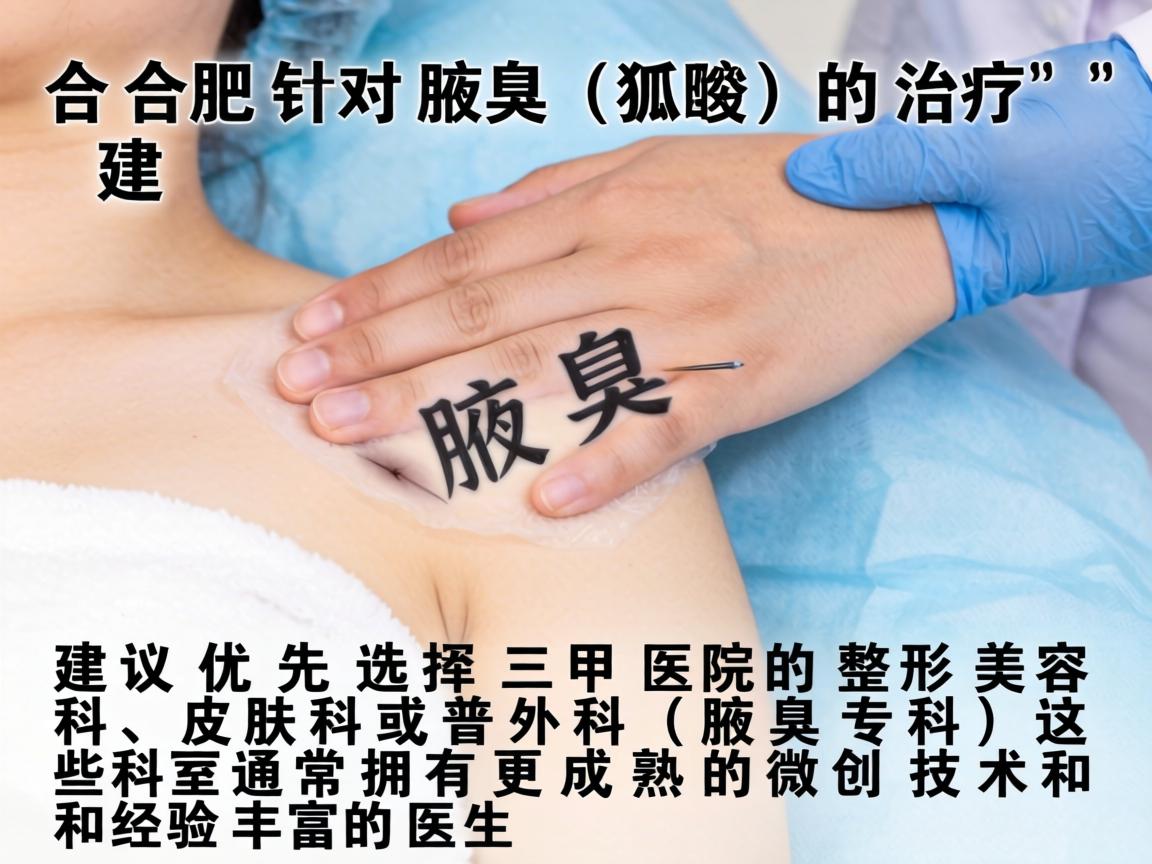 在合肥，针对腋臭（狐臭）的治疗，建议优先选择三甲医院的整形美容科、皮肤科或普外科（腋臭专科）这些科室通常拥有更成熟的微创技术和经验丰富的医生
