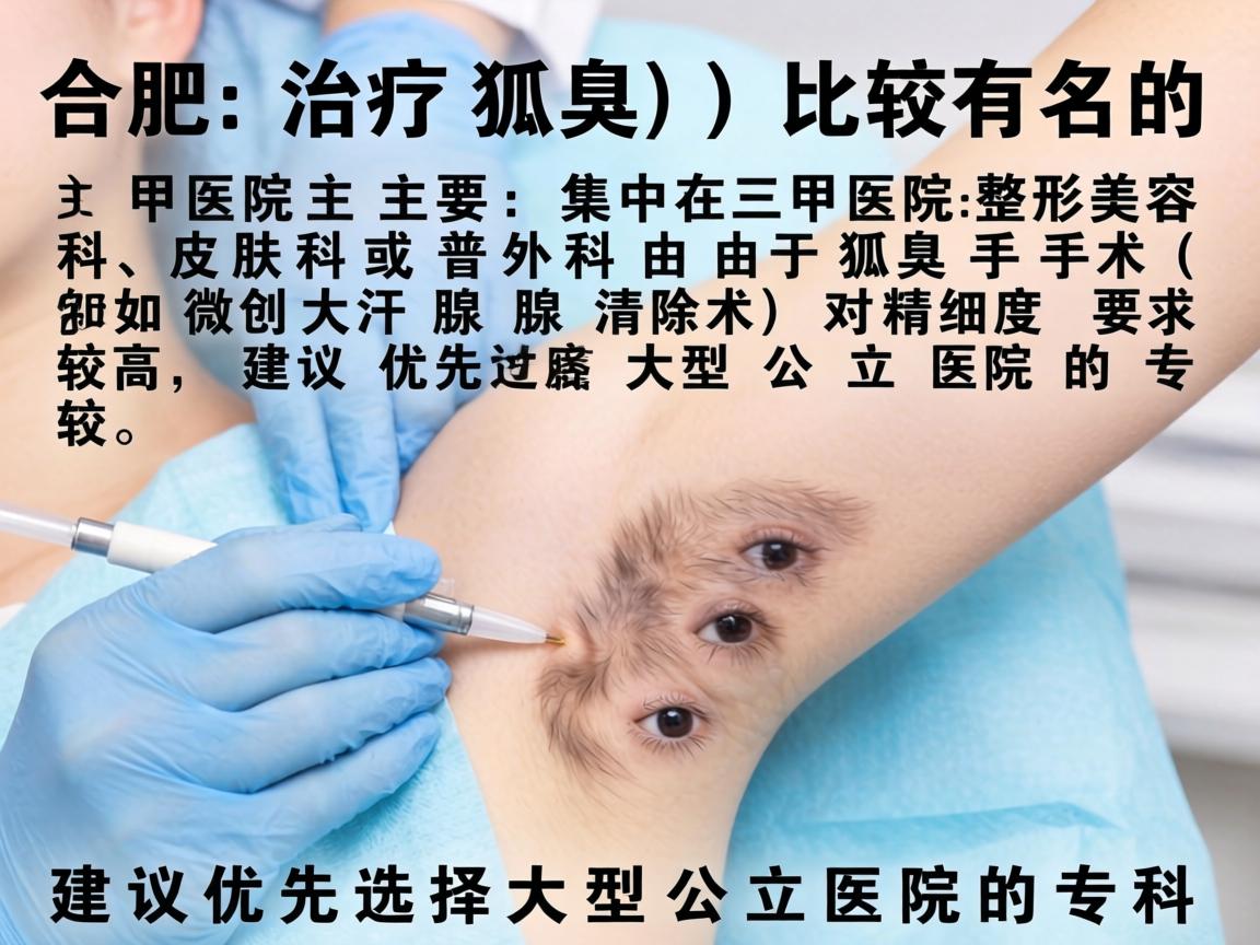 合肥治疗狐臭（腋臭）比较有名的医院主要集中在三甲医院的整形美容科、皮肤科或普外科。由于狐臭手术（如微创大汗腺清除术）对精细度要求较高，建议优先选择大型公立医院的专科