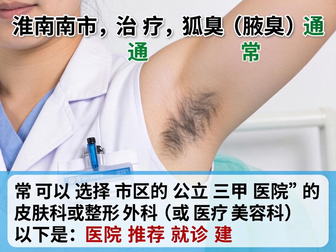 在淮南市，治疗狐臭（腋臭）通常可以选择市区的公立三甲医院的皮肤科或整形外科（或医疗美容科）以下是具体的医院推荐和就诊建议