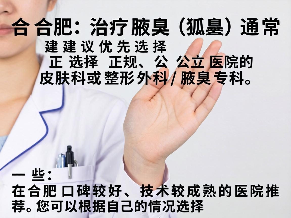 在合肥，治疗腋臭（狐臭）通常建议优先选择正规公立医院的皮肤科或整形外科/腋臭专科。以下是一些在合肥口碑较好、技术较成熟的医院推荐，您可以根据自己的情况选择