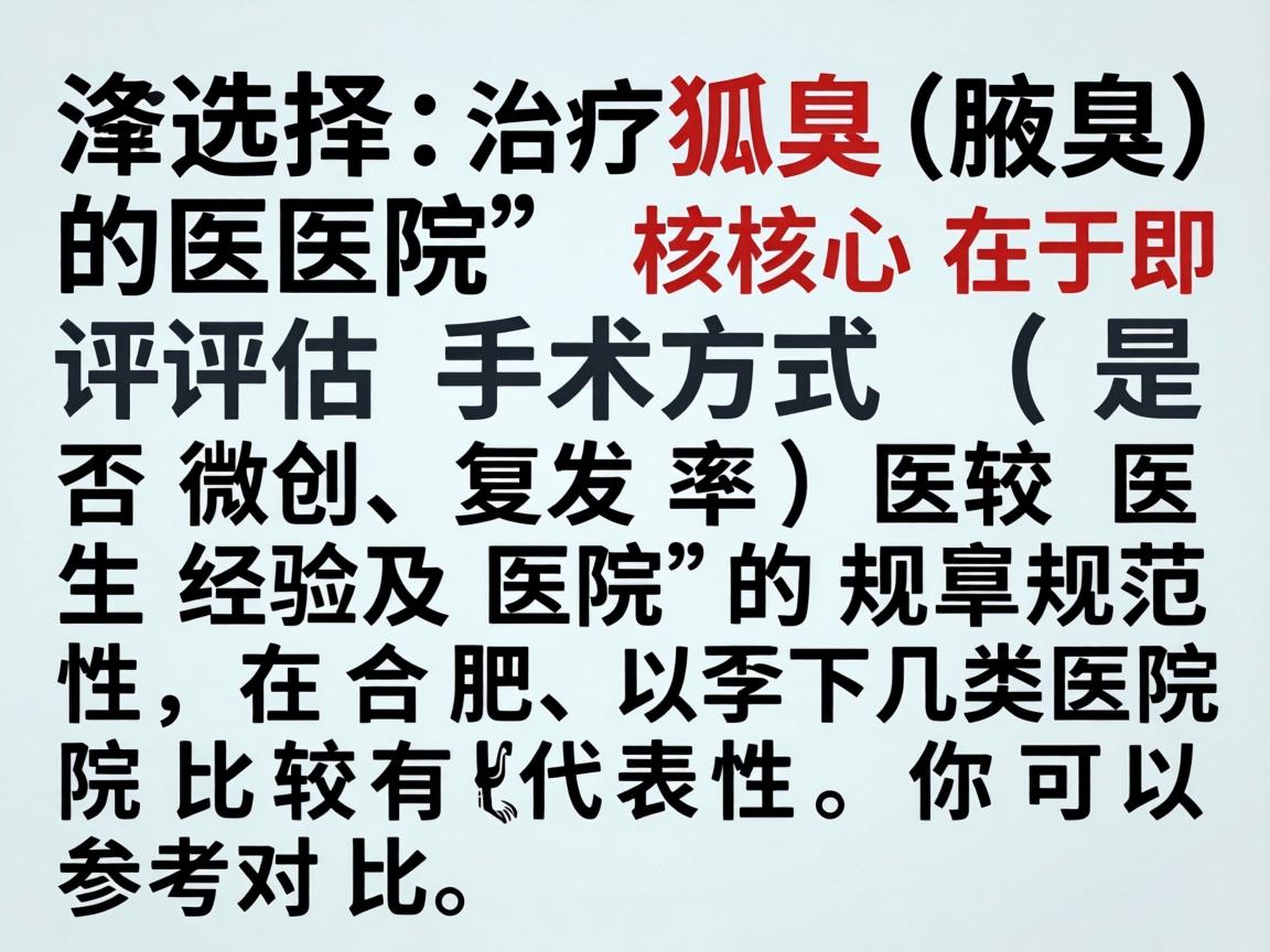 选择治疗狐臭（腋臭）的医院，核心在于评估手术方式（是否微创、复发率）医生经验以及医院的规范性。在合肥，以下几类医院比较有代表性，你可以参考对比