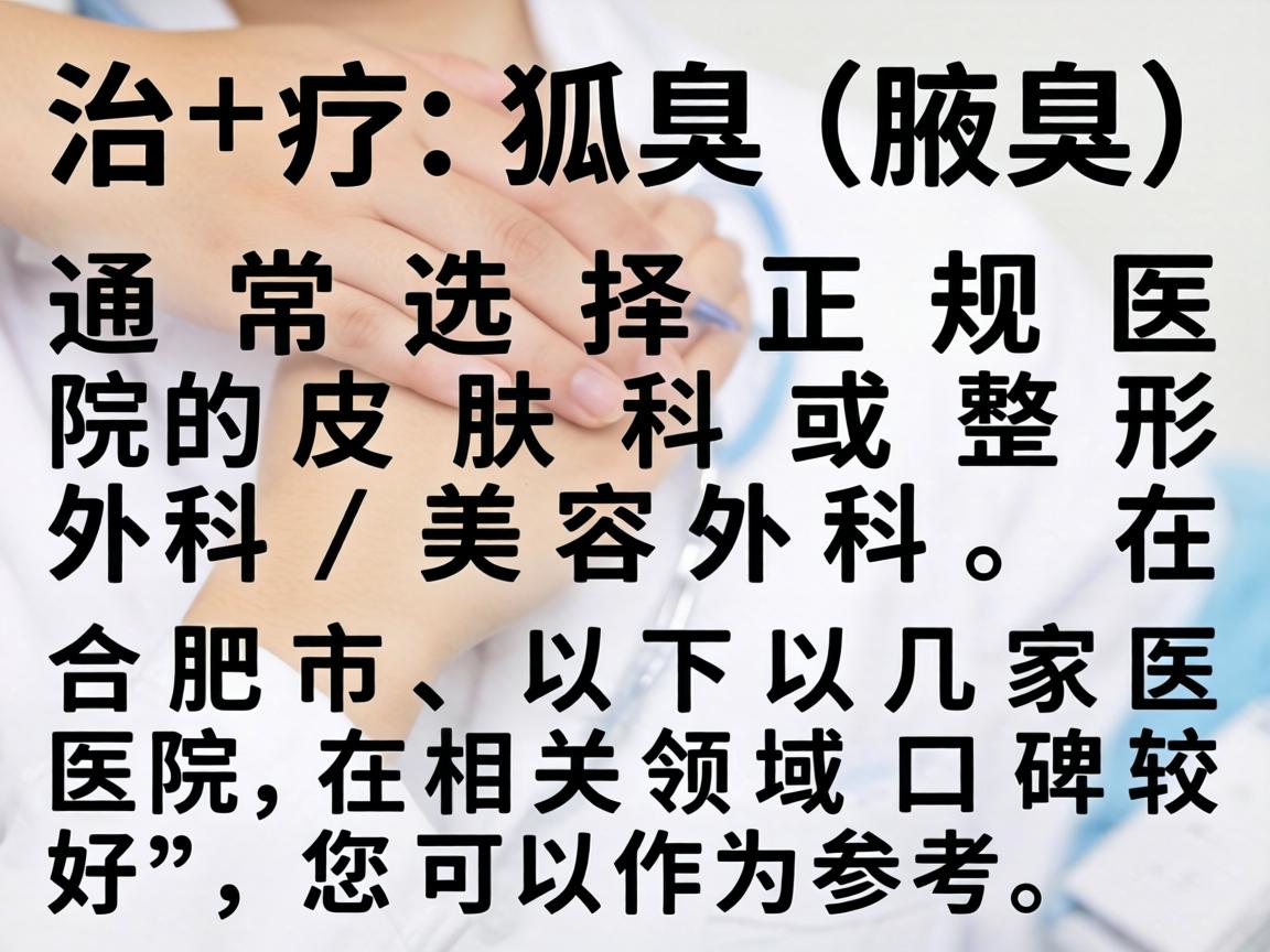治疗狐臭（腋臭）通常选择正规医院的皮肤科或整形外科/美容外科。在合肥市，以下几家医院在相关领域口碑较好，您可以作为参考
