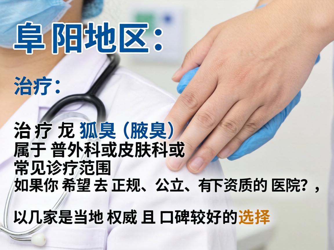 在阜阳地区，治疗狐臭（腋臭）属于普外科或皮肤科的常见诊疗范围。如果你希望去正规、公立、有资质的医院，以下几家是当地权威且口碑较好的选择