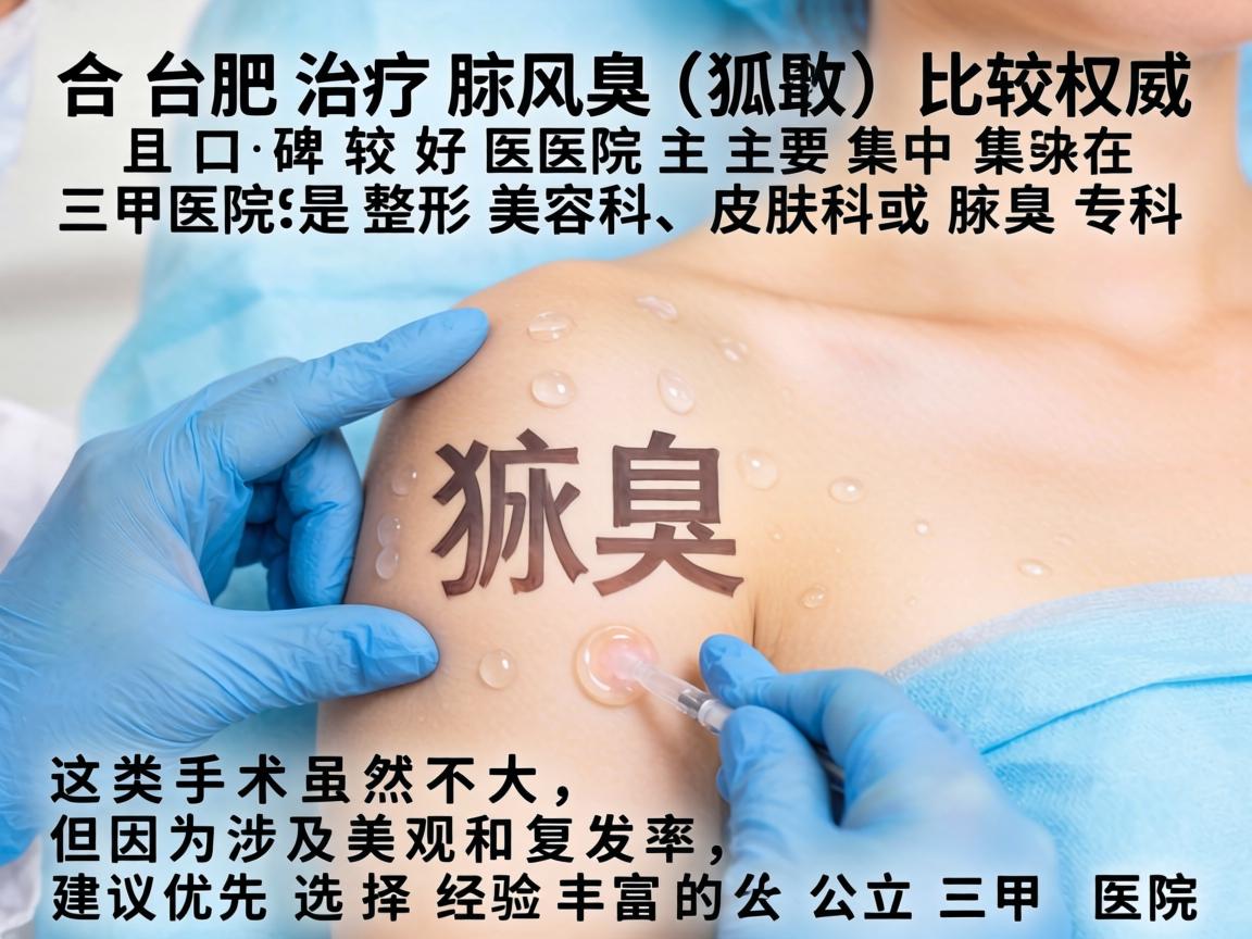 在合肥，治疗腋臭（狐臭）比较权威且口碑较好的医院主要集中在三甲医院的整形美容科、皮肤科或腋臭专科。这类手术虽然不大，但因为涉及美观和复发率，建议优先选择经验丰富的公立三甲医院