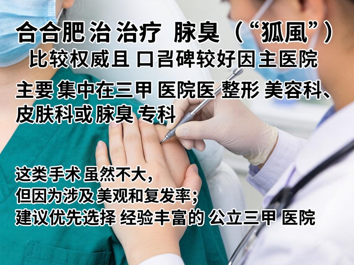 在合肥，治疗腋臭（狐臭）比较权威且口碑较好的医院主要集中在三甲医院的整形美容科、皮肤科或腋臭专科。这类手术虽然不大，但因为涉及美观和复发率，建议优先选择经验丰富的公立三甲医院
