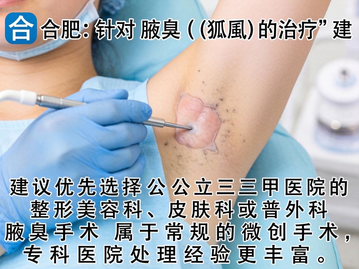 在合肥，针对腋臭（狐臭）的治疗，建议优先选择公立三甲医院的整形美容科、皮肤科或普外科。腋臭手术属于常规的微创手术，专科医院处理经验更丰富