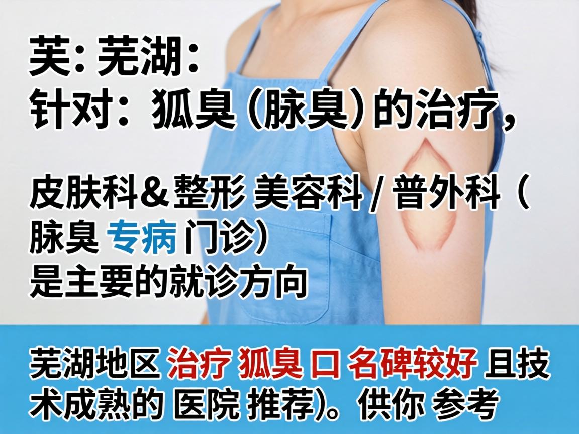 在芜湖，针对狐臭（腋臭）的治疗，皮肤科和整形美容科/普外科（腋臭专病门诊）是主要的就诊方向。以下是芜湖地区治疗狐臭口碑较好且技术成熟的医院推荐，供你参考