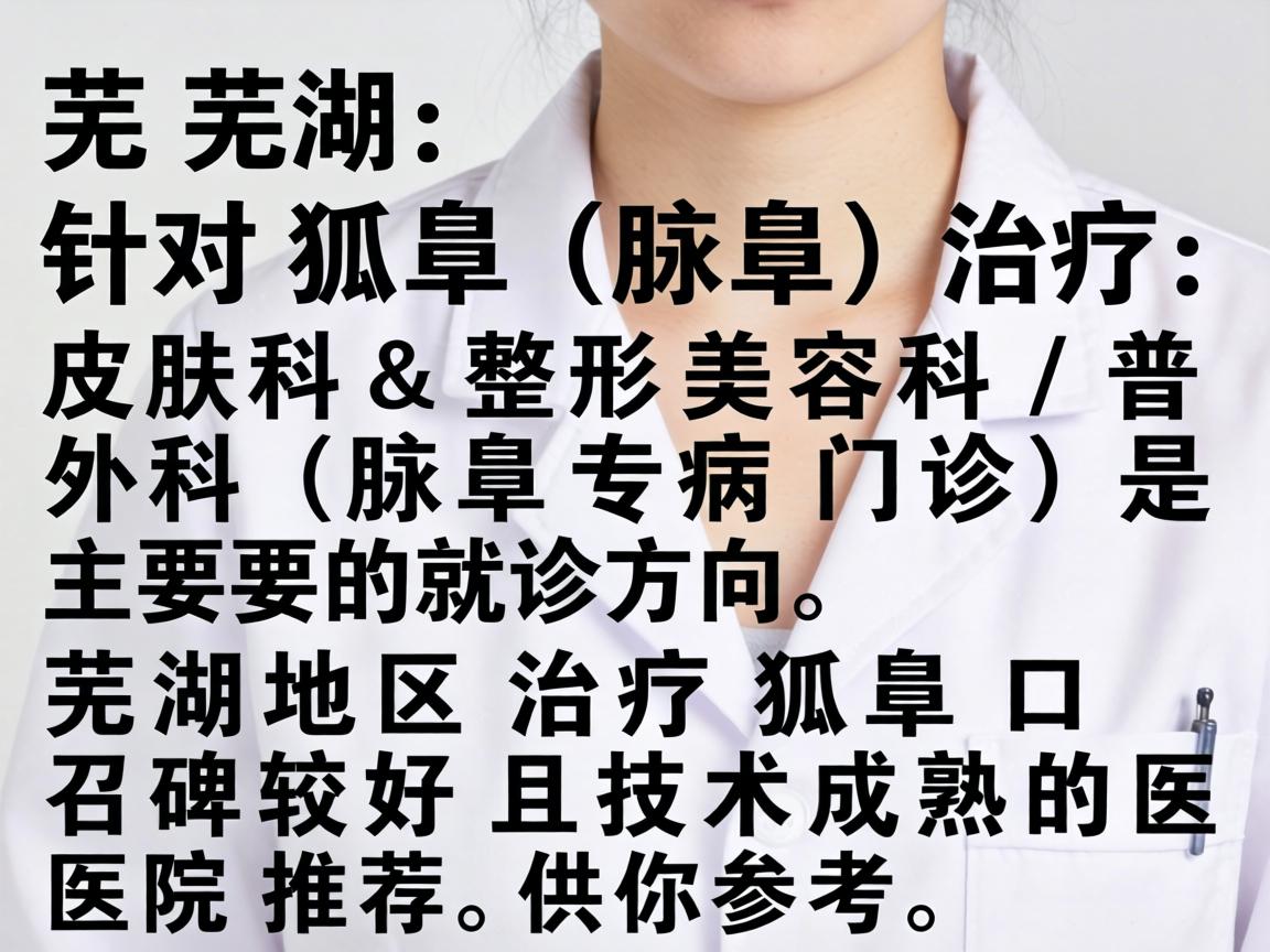 在芜湖，针对狐臭（腋臭）的治疗，皮肤科和整形美容科/普外科（腋臭专病门诊）是主要的就诊方向。以下是芜湖地区治疗狐臭口碑较好且技术成熟的医院推荐，供你参考