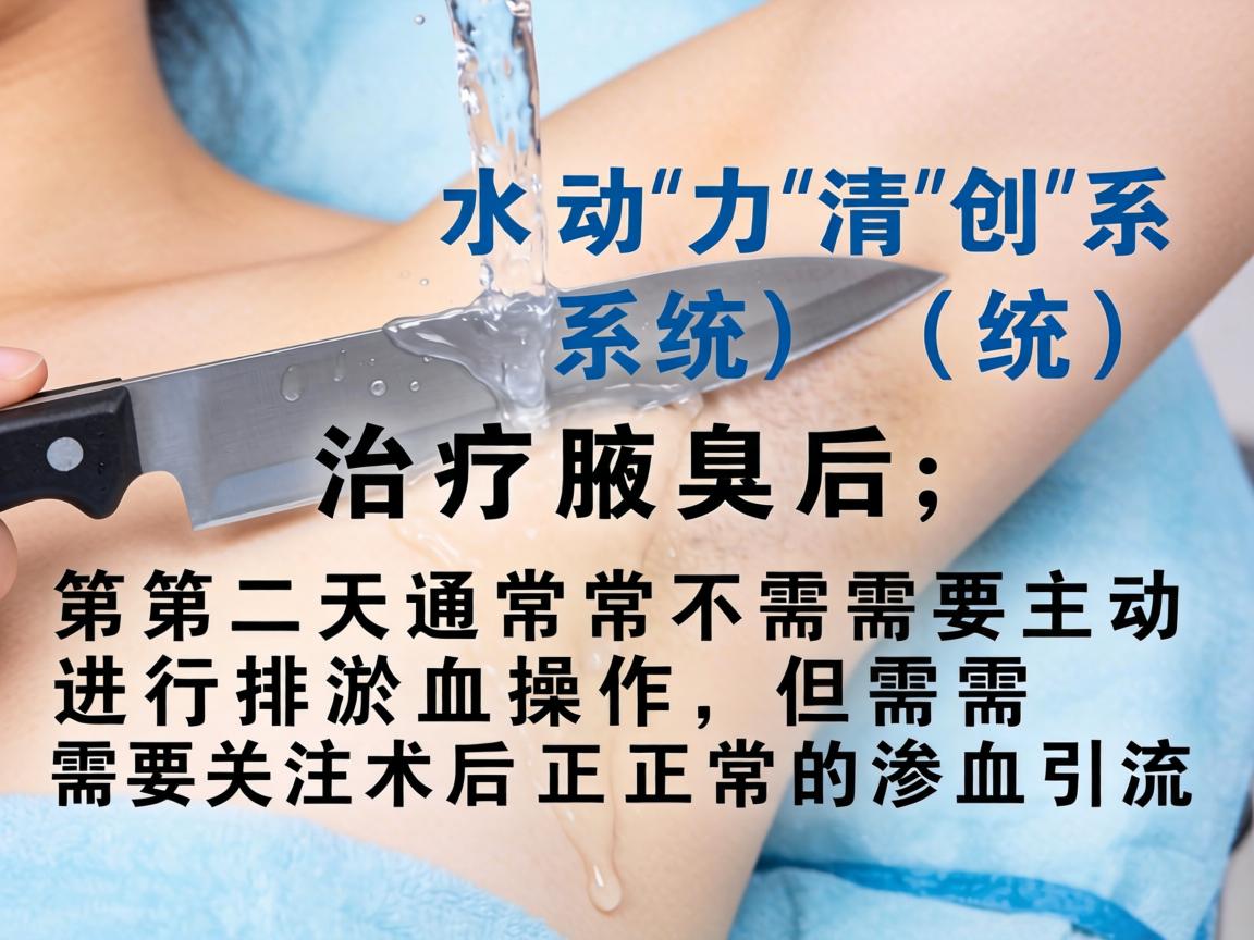 水刀(水动力清创系统)治疗腋臭后,第二天通常不需要主动进行排淤血操作,但需要关注术后正常的渗血引流 水刀(水动力清创系统)治疗腋臭后,第二天通常不需要主动进行排淤血操作,但需要关注术后正常的渗血引流