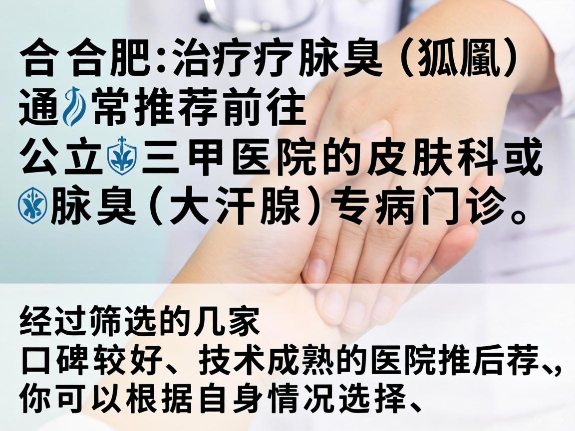 在合肥，治疗腋臭（狐臭）通常推荐前往公立三甲医院的皮肤科或腋臭（大汗腺）专病门诊。以下是经过筛选的几家口碑较好、技术成熟的医院推荐，你可以根据自身情况选择