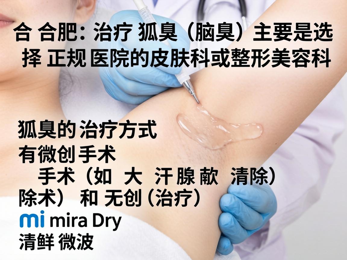 在合肥，治疗狐臭（腋臭）主要是选择正规医院的皮肤科或整形美容科。狐臭的治疗方式主要有微创手术（如大汗腺清除术）和无创治疗（如miraDry清新微波）