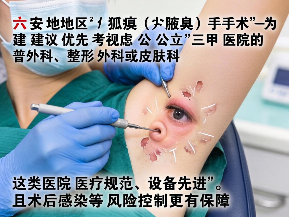在六安地区，对于狐臭（腋臭）手术，建议优先考虑公立三甲医院的普外科、整形外科或皮肤科。这类医院医疗规范、设备先进，且术后感染等风险控制更有保障