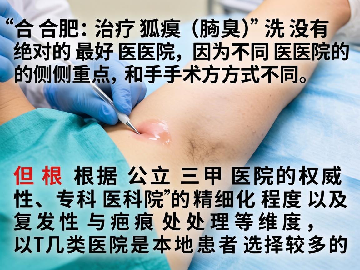 在合肥，治疗狐臭（腋臭）并没有绝对的最好医院，因为不同医院的侧重点和手术方式不同。但根据公立三甲医院的权威性、专科医院的精细化程度以及复发性与疤痕处理等维度，以下几类医院是本地患者选择较多的