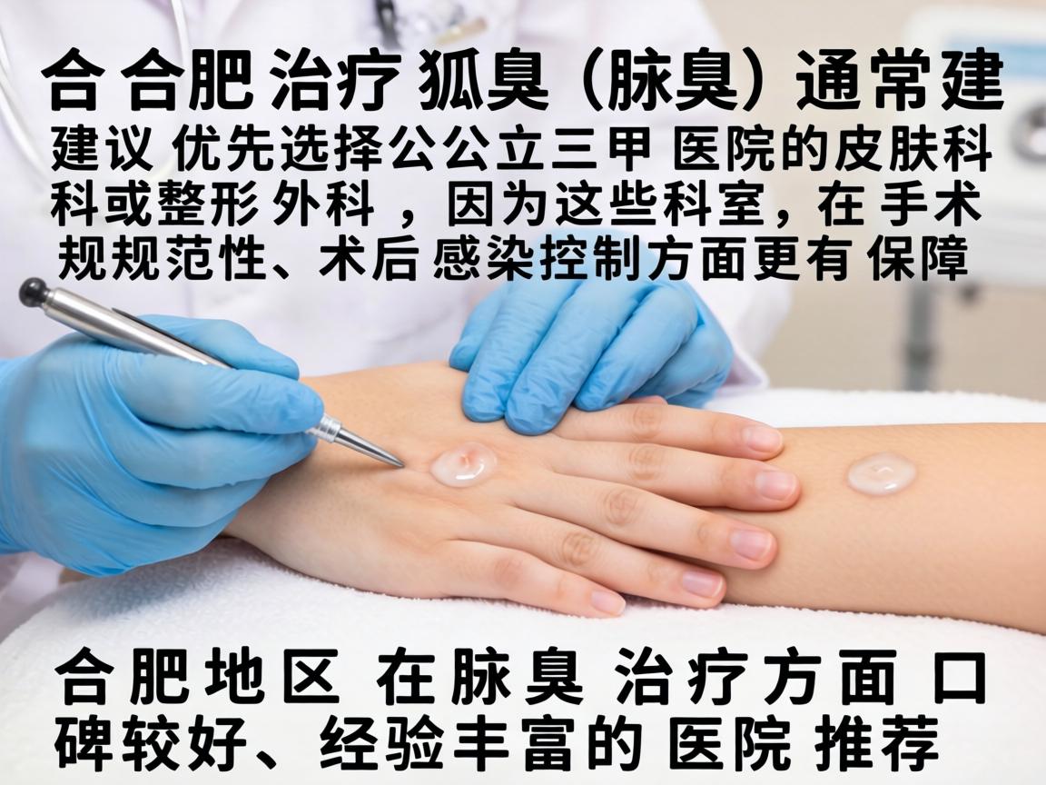 在合肥，治疗狐臭（腋臭）通常建议优先选择公立三甲医院的皮肤科或整形外科，因为这些科室在手术规范性和术后感染控制方面更有保障。以下是合肥地区在腋臭治疗方面口碑较好、经验丰富的医院推荐