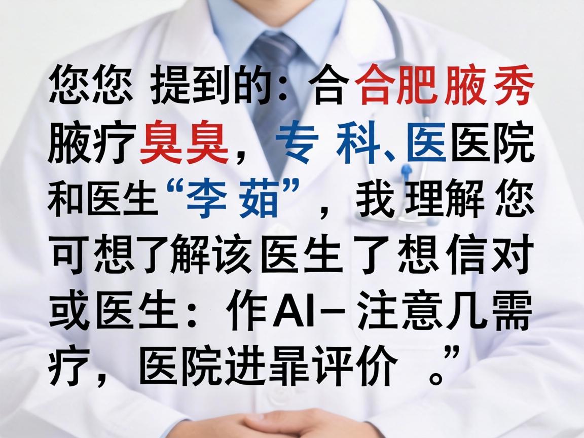 您提到的合肥腋秀腋臭专科医院和医生李茹，我理解您可能是想了解该医生的信息或对该医院进行评价。作为AI，我需要提醒您注意以下几点