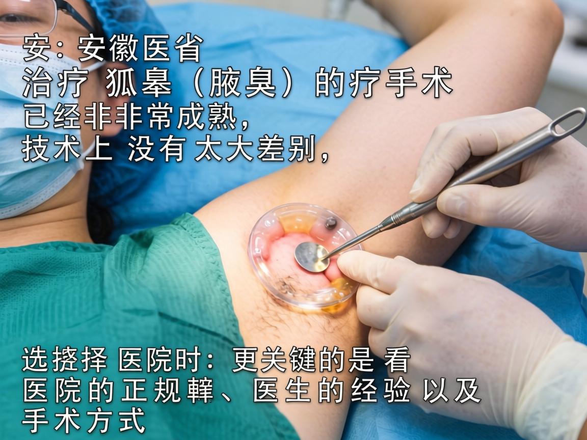 在安徽省,治疗狐臭(腋臭)的手术已经非常成熟,技术上没有太大差别。选择医院时,更关键的是看医院的正规性、医生的经验以及手术方式 在安徽省,治疗狐臭(腋臭)的手术已经非常成熟,技术上没有太大差别。选择医院时,更关键的是看医院的正规性、医生的经验以及手术方式