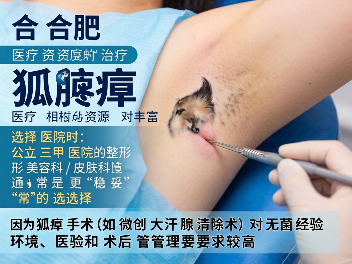 在合肥，针对狐臭（腋臭）的治疗，医疗资源相对丰富。选择医院时，公立三甲医院的整形美容科/皮肤科通常是更稳妥的选择，因为狐臭手术（如微创大汗腺清除术）对无菌环境、医生经验和术后管理要求较高