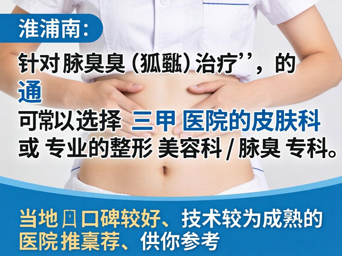 在淮南，针对腋臭（狐臭）的治疗，通常可以选择三甲医院的皮肤科或专业的整形美容科/腋臭专科。以下是当地口碑较好、技术较为成熟的医院推荐，供你参考