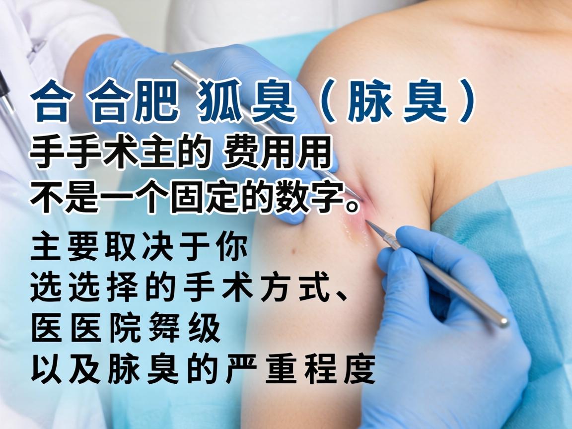 在合肥,狐臭(腋臭)手术的费用不是一个固定的数字,主要取决于你选择的手术方式、医院级别以及腋臭的严重程度 在合肥,狐臭(腋臭)手术的费用不是一个固定的数字,主要取决于你选择的手术方式、医院级别以及腋臭的严重程度