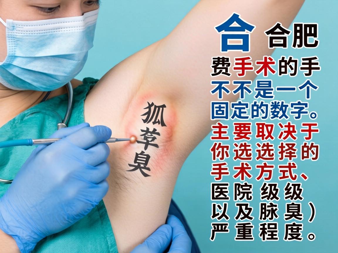 在合肥,狐臭(腋臭)手术的费用不是一个固定的数字,主要取决于你选择的手术方式、医院级别以及腋臭的严重程度 在合肥,狐臭(腋臭)手术的费用不是一个固定的数字,主要取决于你选择的手术方式、医院级别以及腋臭的严重程度