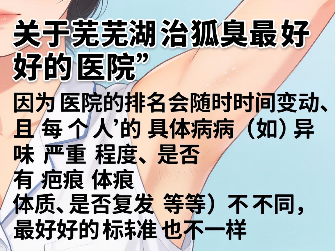 关于芜湖治狐臭最好的医院，因为医院的排名会随时间变动、且每个人的具体病情（如异味严重程度、是否有疤痕体质、是否复发等）不同，最好的标准也不一样