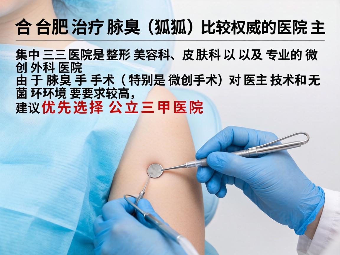 在合肥，治疗腋臭（狐臭）比较权威的医院主要集中在三甲医院的整形美容科、皮肤科以及专业的微创外科医院。由于腋臭手术（特别是微创手术）对医生技术和无菌环境要求较高，建议优先选择公立三甲医院