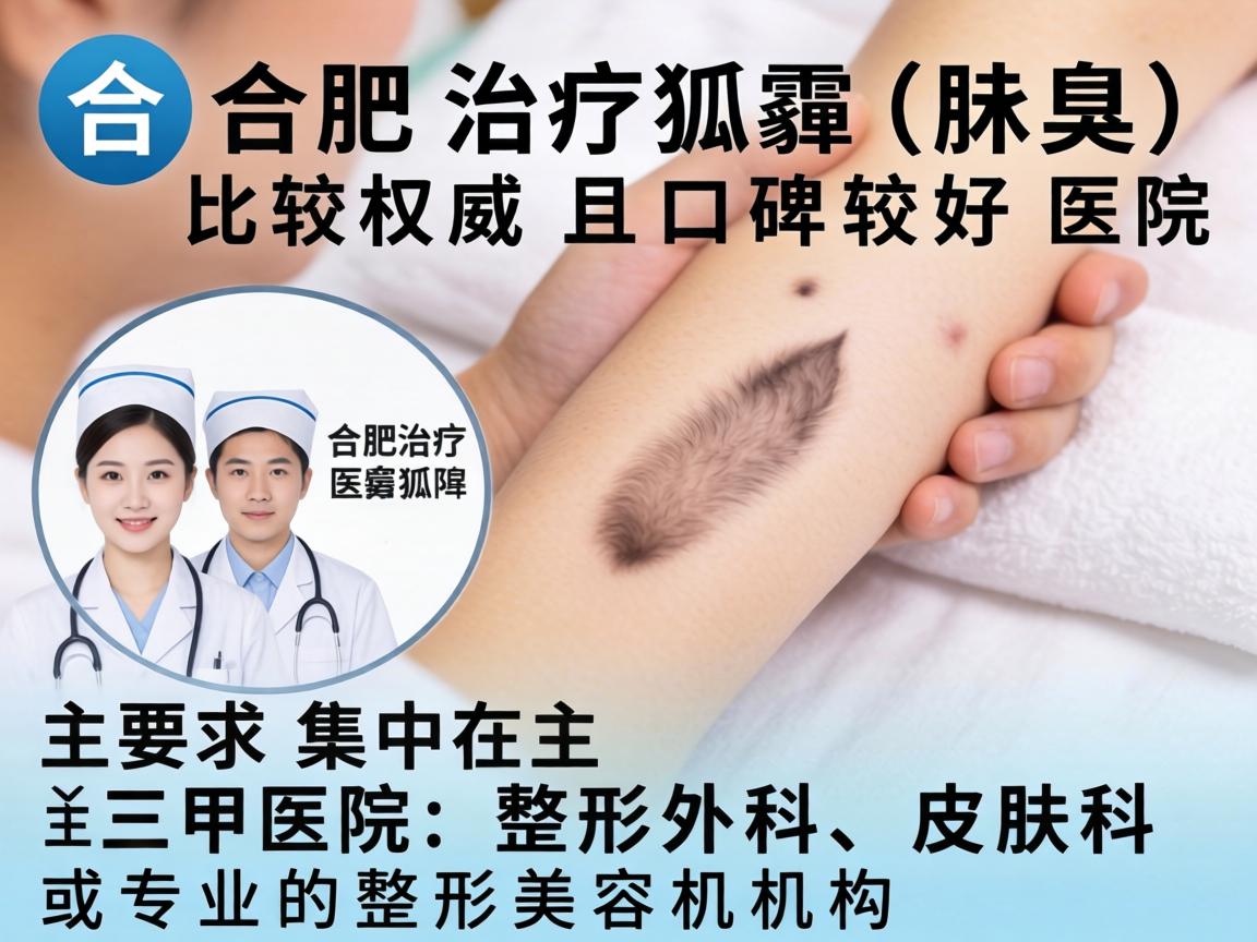 在合肥,治疗狐臭(腋臭)比较权威且口碑较好的医院主要集中在三甲医院的整形外科、皮肤科或专业的整形美容机构 在合肥,治疗狐臭(腋臭)比较权威且口碑较好的医院主要集中在三甲医院的整形外科、皮肤科或专业的整形美容机构