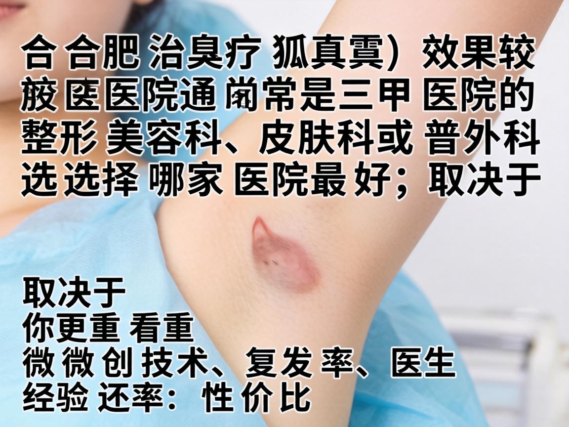 在合肥，治疗狐臭（腋臭）效果较好的医院通常是三甲医院的整形美容科、皮肤科或普外科。选择哪家医院最好，取决于你更看重微创技术、复发率、医生经验还是性价比