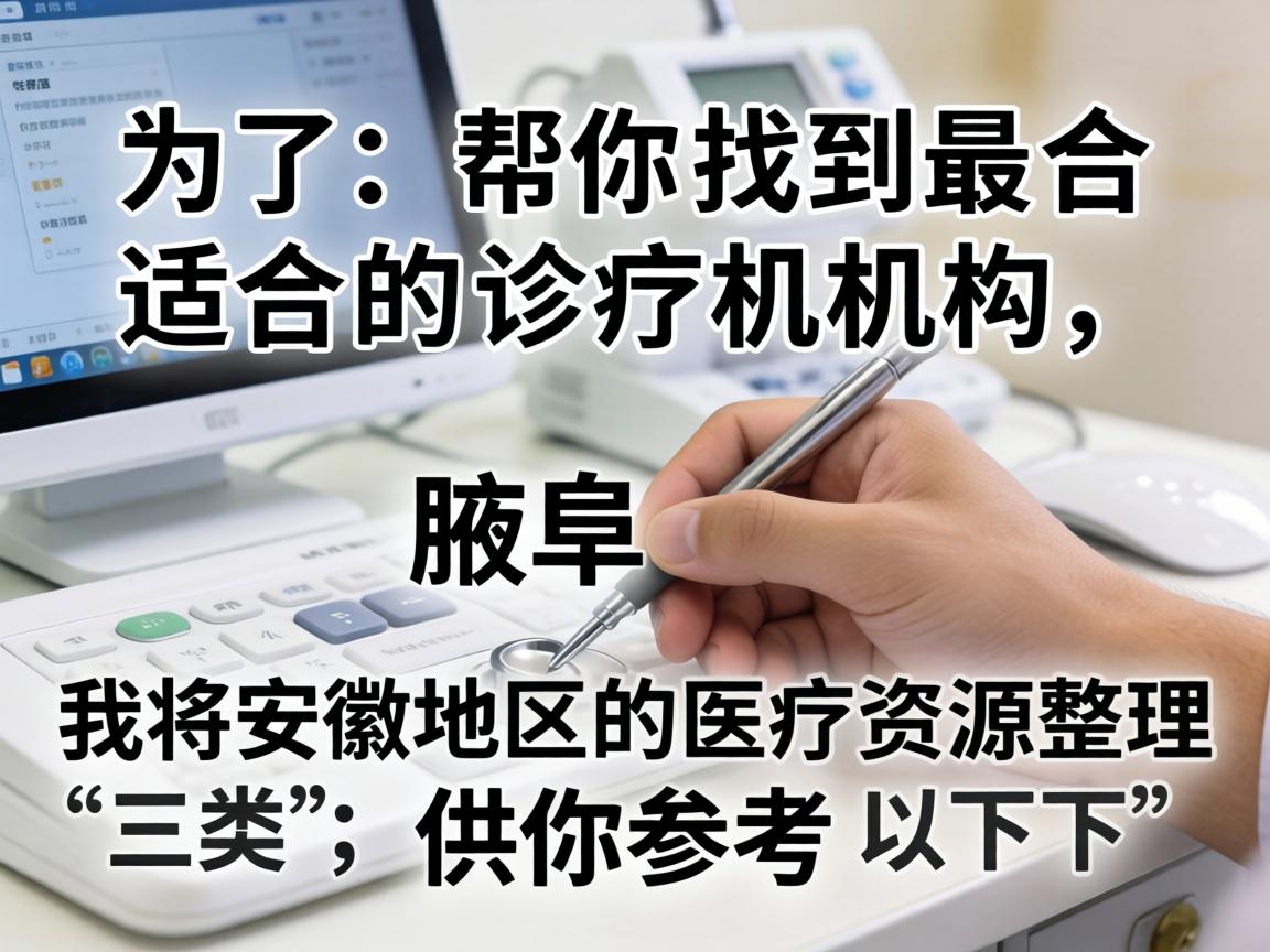 为了帮你找到最合适的诊疗机构,我将安徽地区的医疗资源整理为以下三类,供你参考 为了帮你找到最合适的诊疗机构,我将安徽地区的医疗资源整理为以下三类,供你参考