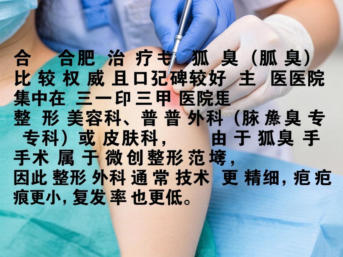 在合肥，治疗狐臭（腋臭）比较权威且口碑较好的医院主要集中在三甲医院的整形美容科、普外科（腋臭专科）或皮肤科。由于狐臭手术属于微创整形范畴，因此整形外科通常技术更精细，疤痕更小，复发率也更低