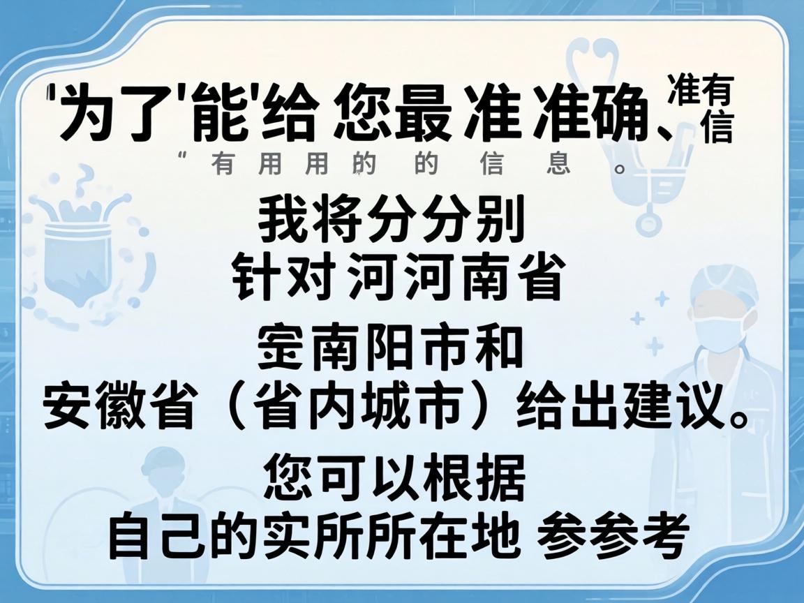 为了能给您最准确、有用的信息，我将分别针对河南省南阳市和安徽省（省内城市）给出建议，您可以根据自己的实际所在地参考