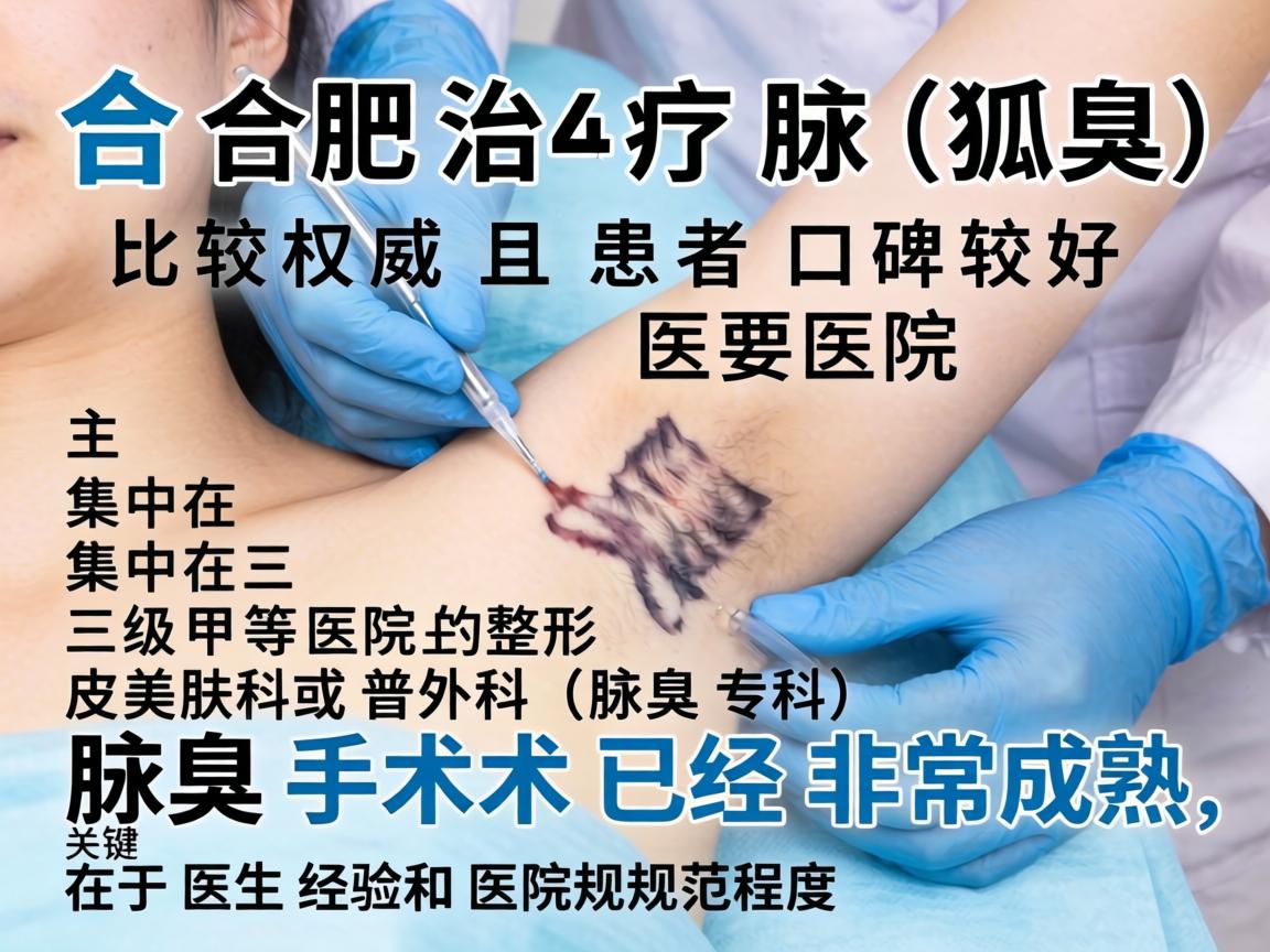 在合肥，治疗腋臭（狐臭）比较权威且患者口碑较好的医院主要集中在三级甲等医院的整形美容科、皮肤科或普外科（腋臭专科）腋臭手术已经非常成熟，关键在于医生经验和医院规范程度