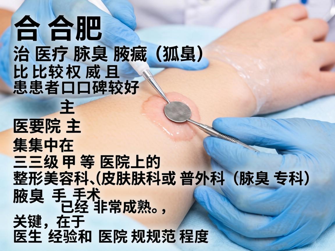 在合肥，治疗腋臭（狐臭）比较权威且患者口碑较好的医院主要集中在三级甲等医院的整形美容科、皮肤科或普外科（腋臭专科）腋臭手术已经非常成熟，关键在于医生经验和医院规范程度