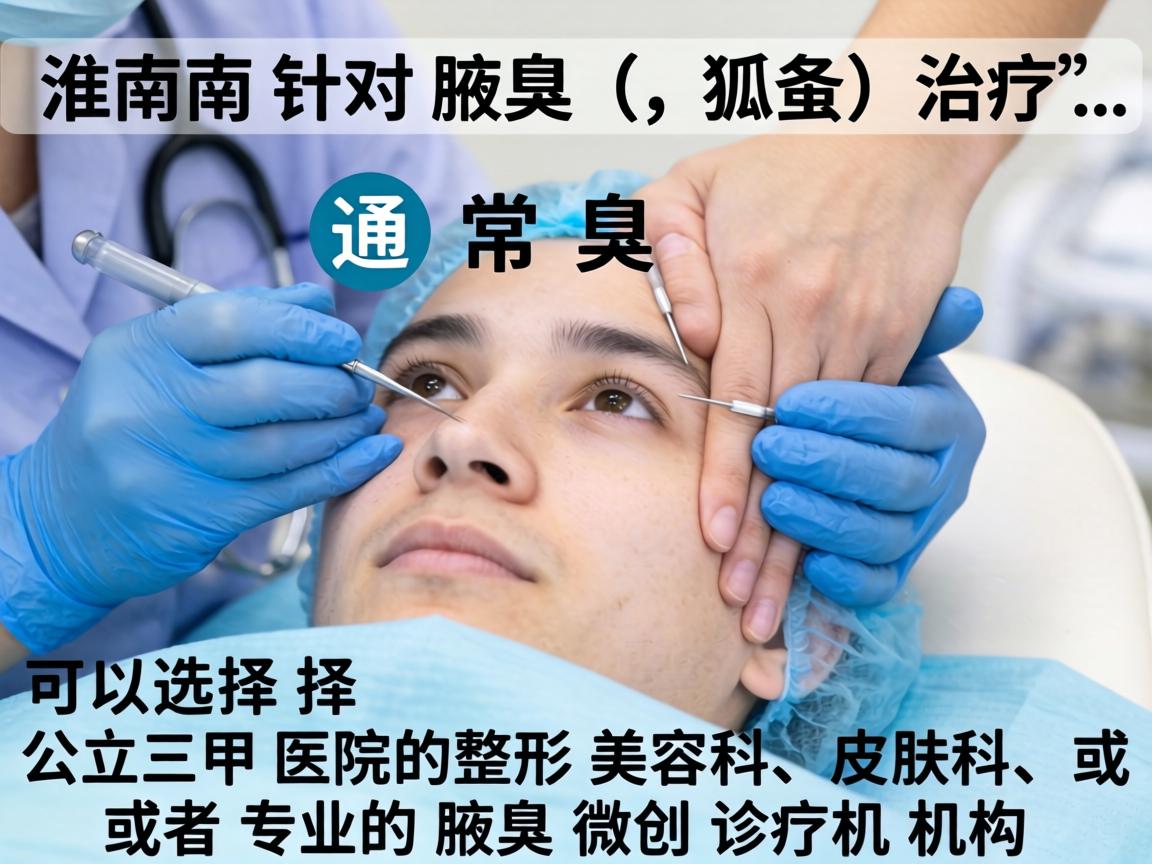在淮南，针对腋臭（狐臭）的治疗，通常可以选择公立三甲医院的整形美容科、皮肤科，或者专业的腋臭微创诊疗机构