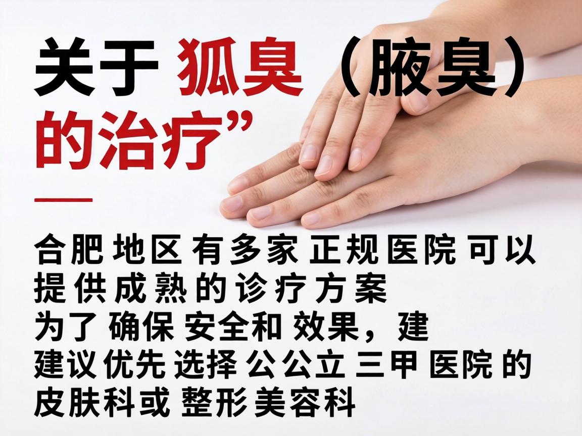 关于狐臭（腋臭）的治疗，合肥地区有多家正规医院可以提供成熟的诊疗方案。为了确保安全和效果，建议优先选择公立三甲医院的皮肤科或整形美容科