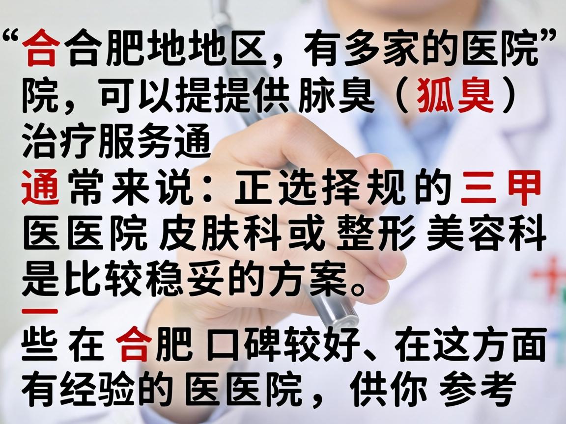 合肥地区有多家医院可以提供腋臭（狐臭）治疗服务。通常来说，选择正规的三甲医院皮肤科或整形美容科是比较稳妥的方案。以下是一些在合肥口碑较好、在这方面有经验的医院，供你参考
