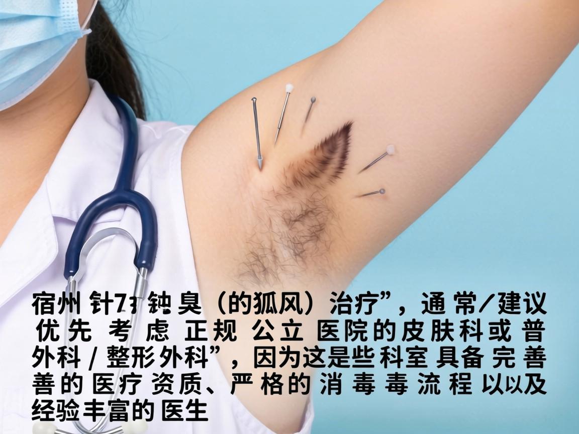 在宿州，针对腋臭（狐臭）的治疗，通常建议优先考虑正规公立医院的皮肤科或普外科/整形外科，因为这些科室具备完善的医疗资质、严格的消毒流程以及经验丰富的医生