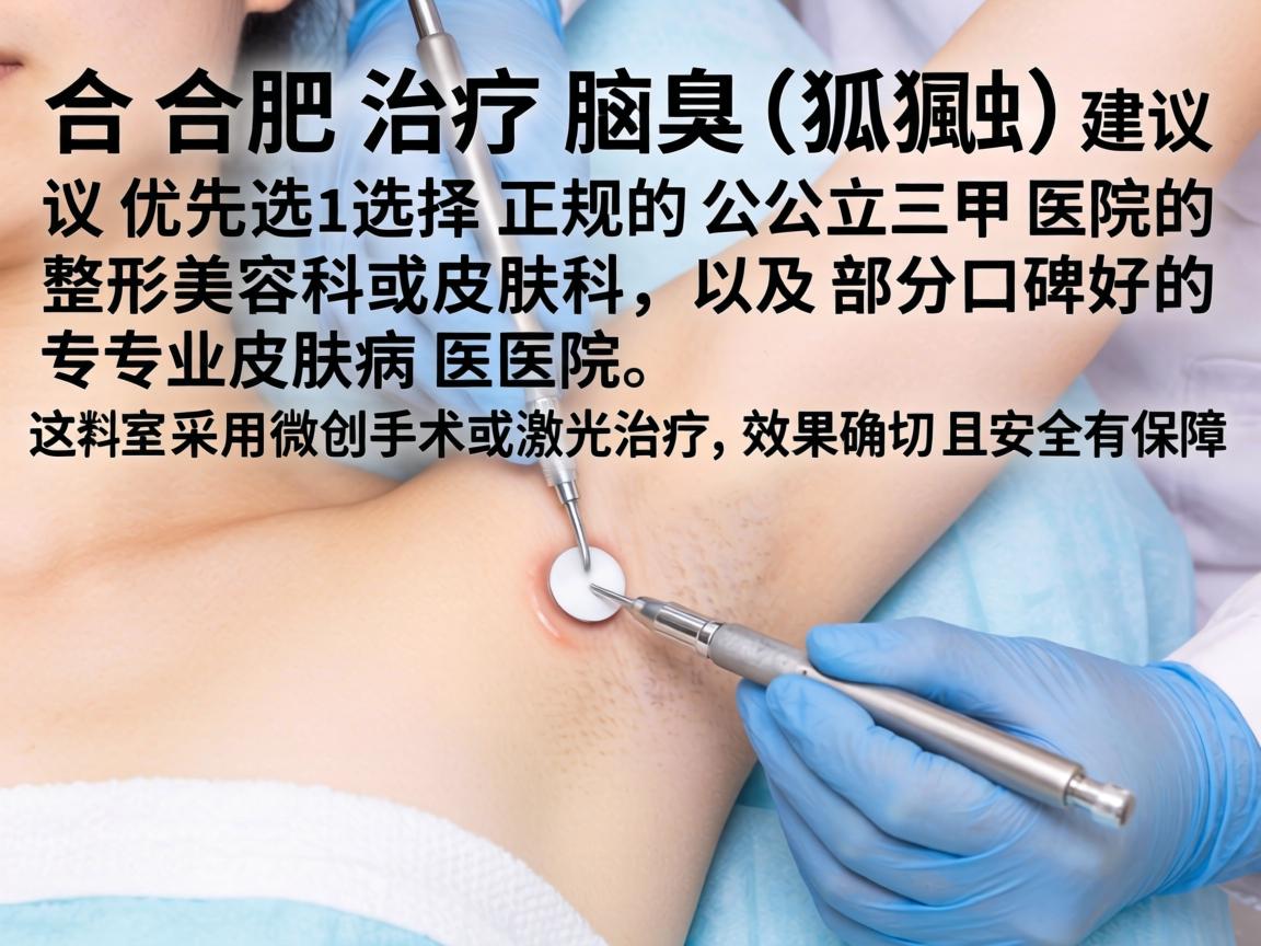 在合肥治疗腋臭（狐臭）建议优先选择正规的公立三甲医院的整形美容科或皮肤科，以及部分口碑好的专业皮肤病医院。这类科室通常采用微创手术或激光治疗，效果确切且安全有保障