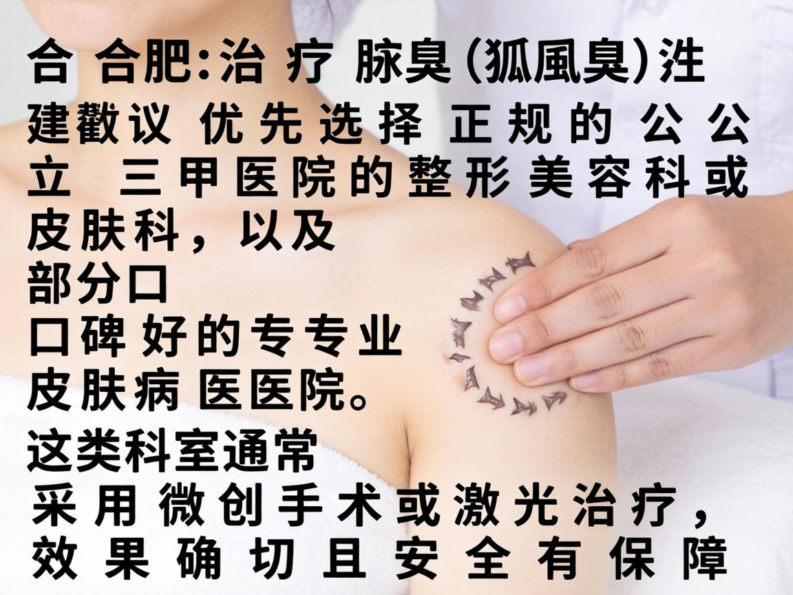 在合肥治疗腋臭（狐臭）建议优先选择正规的公立三甲医院的整形美容科或皮肤科，以及部分口碑好的专业皮肤病医院。这类科室通常采用微创手术或激光治疗，效果确切且安全有保障