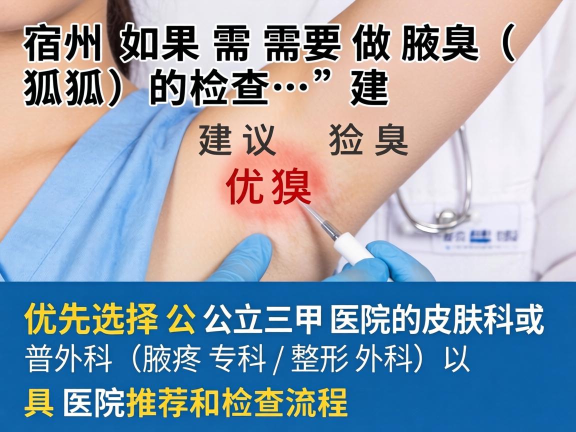 在宿州，如果需要做腋臭（狐臭）的检查，建议优先选择公立三甲医院的皮肤科或普外科（腋臭专科/整形外科）以下是具体的医院推荐和检查流程