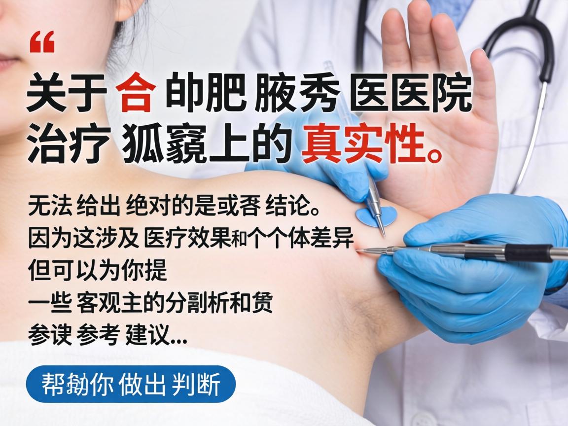 关于合肥腋秀医院治疗狐臭的真实性，无法给出绝对的是或否的结论，因为这涉及医疗效果和个体差异。但可以为你提供一些客观的分析和参考建议，帮助你做出判断