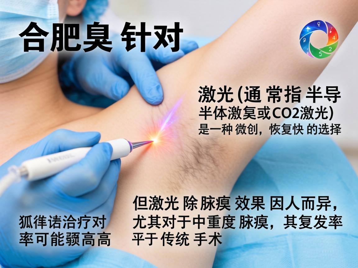 在合肥，针对腋臭（狐臭）的治疗，激光（通常指半导体激光或CO2激光）是一种微创、恢复快的选择，但激光除腋臭效果因人而异，尤其对于中重度腋臭，其复发率可能高于传统手术