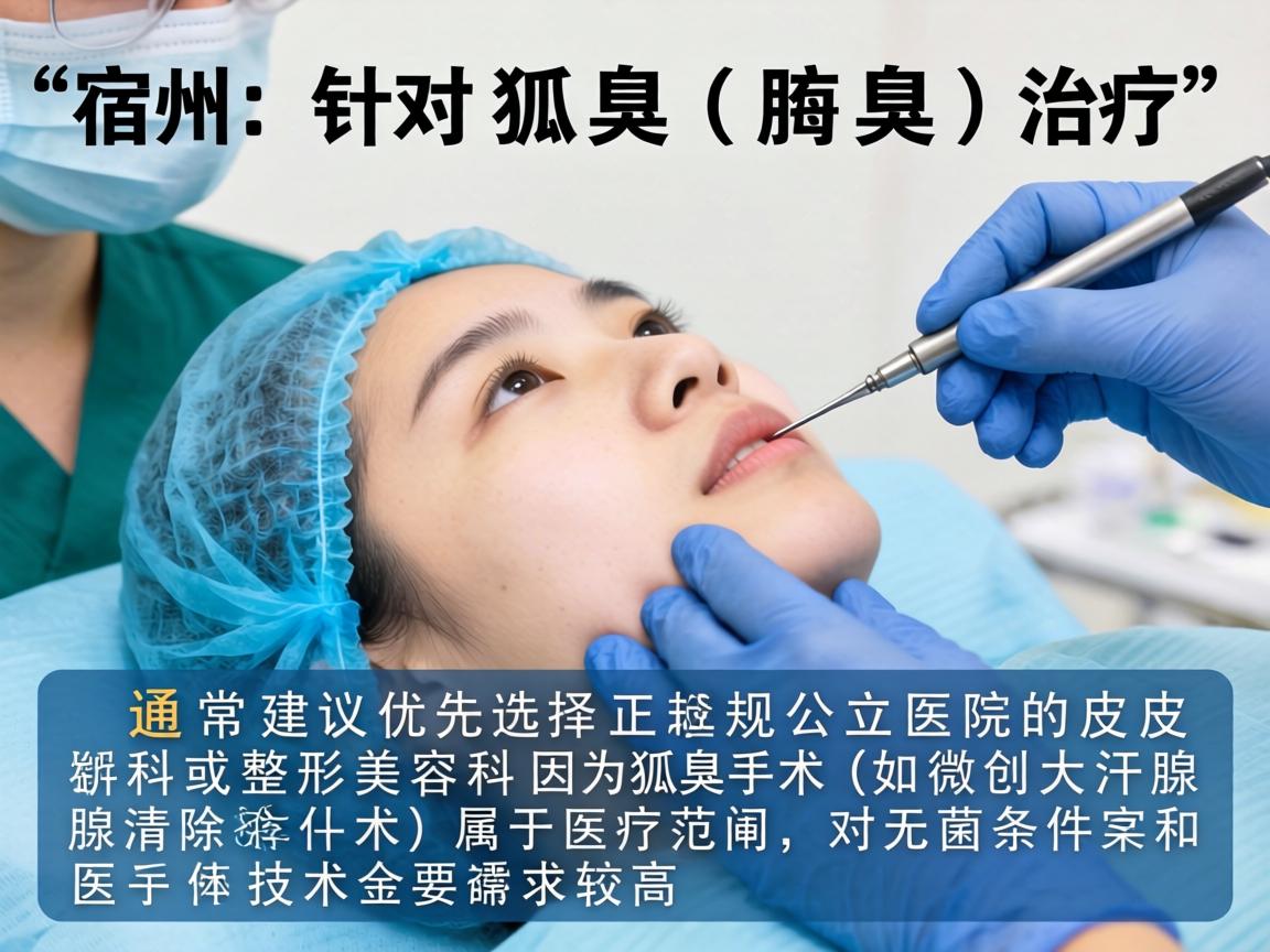在宿州，针对狐臭（腋臭）的治疗，通常建议优先选择正规公立医院的皮肤科或整形美容科。因为狐臭手术（如微创大汗腺清除术）属于医疗范畴，对无菌条件和医生技术要求较高