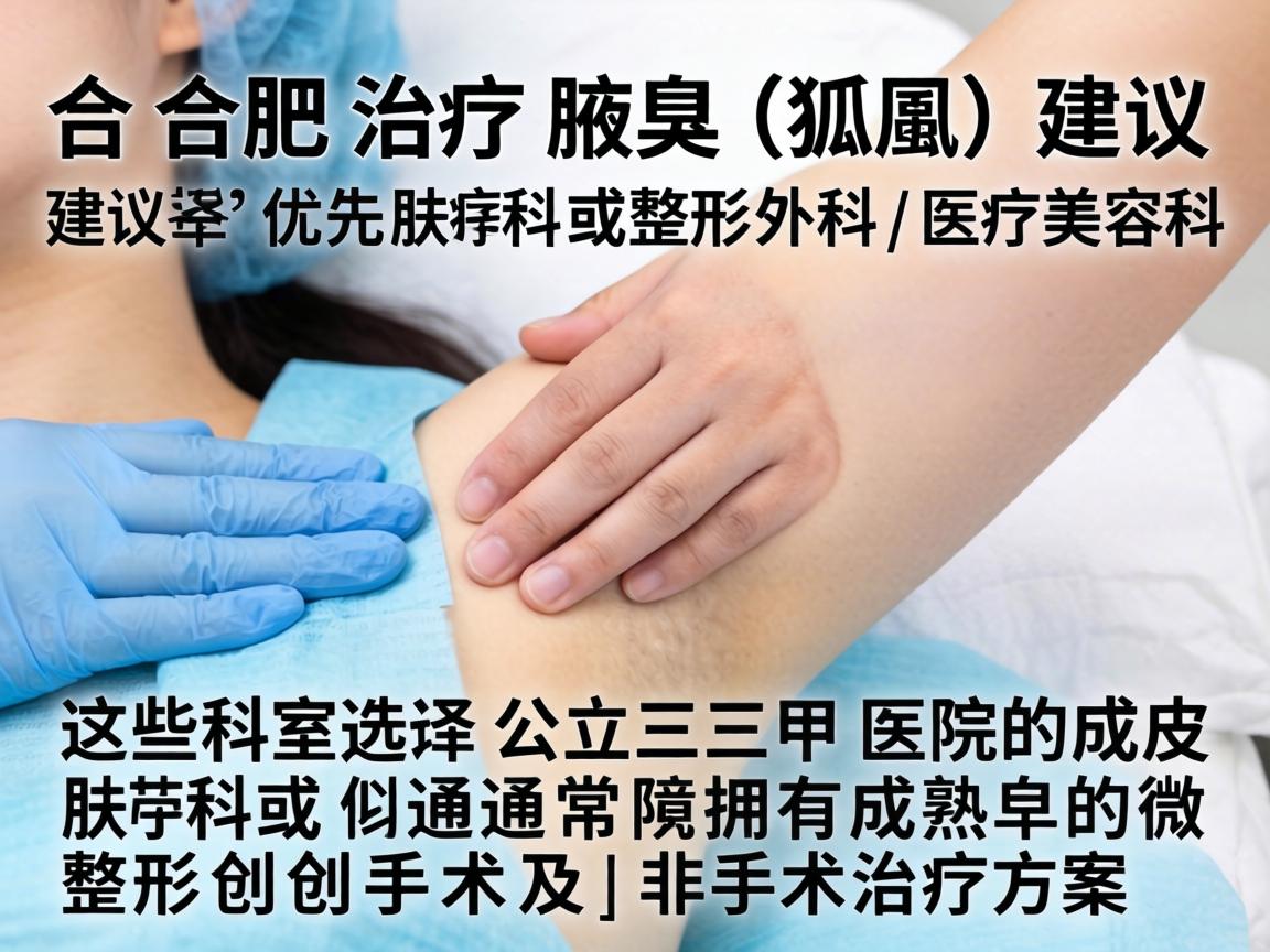 在合肥，治疗腋臭（狐臭）建议优先选择公立三甲医院的皮肤科或整形外科/医疗美容科。这些科室通常拥有成熟的微创手术及非手术治疗方案