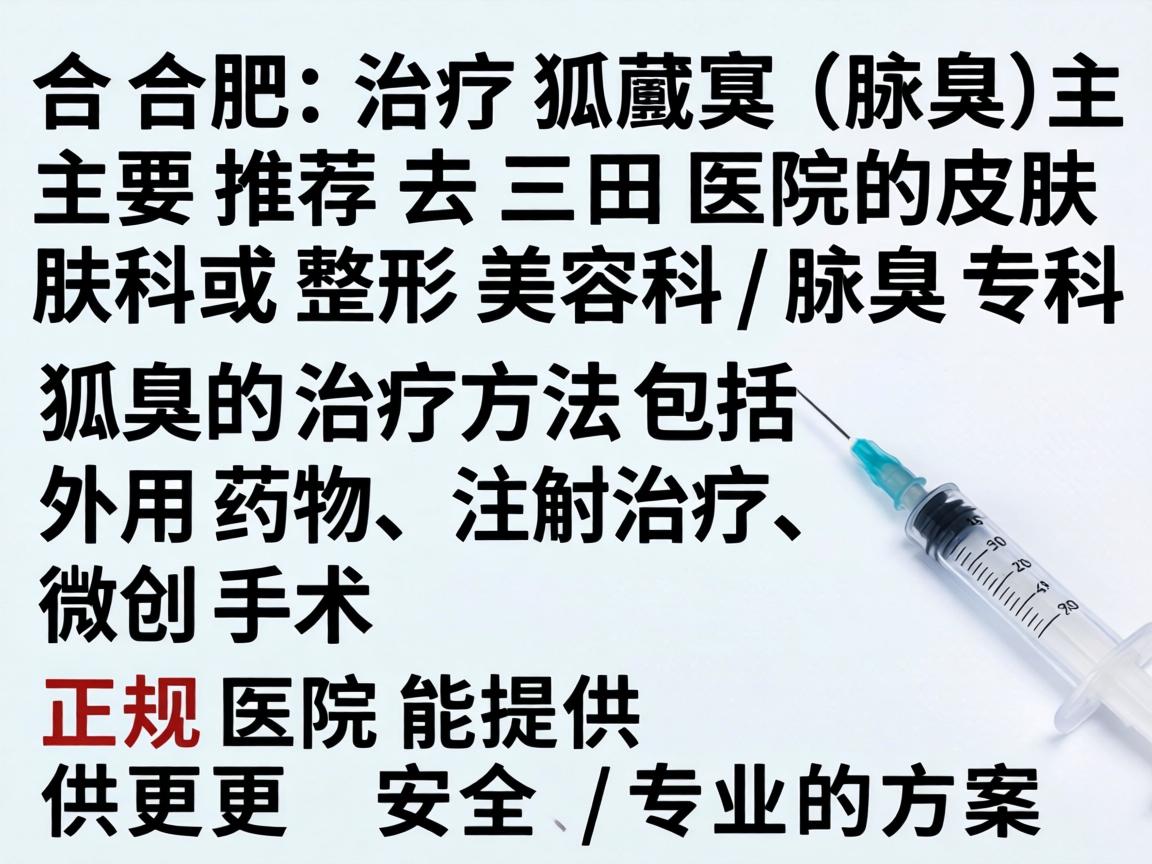 在合肥，治疗狐臭（腋臭）主要推荐去三甲医院的皮肤科或整形美容科/腋臭专科。狐臭的治疗方法包括外用药物、注射治疗、微创手术等，正规医院能提供更安全、专业的方案