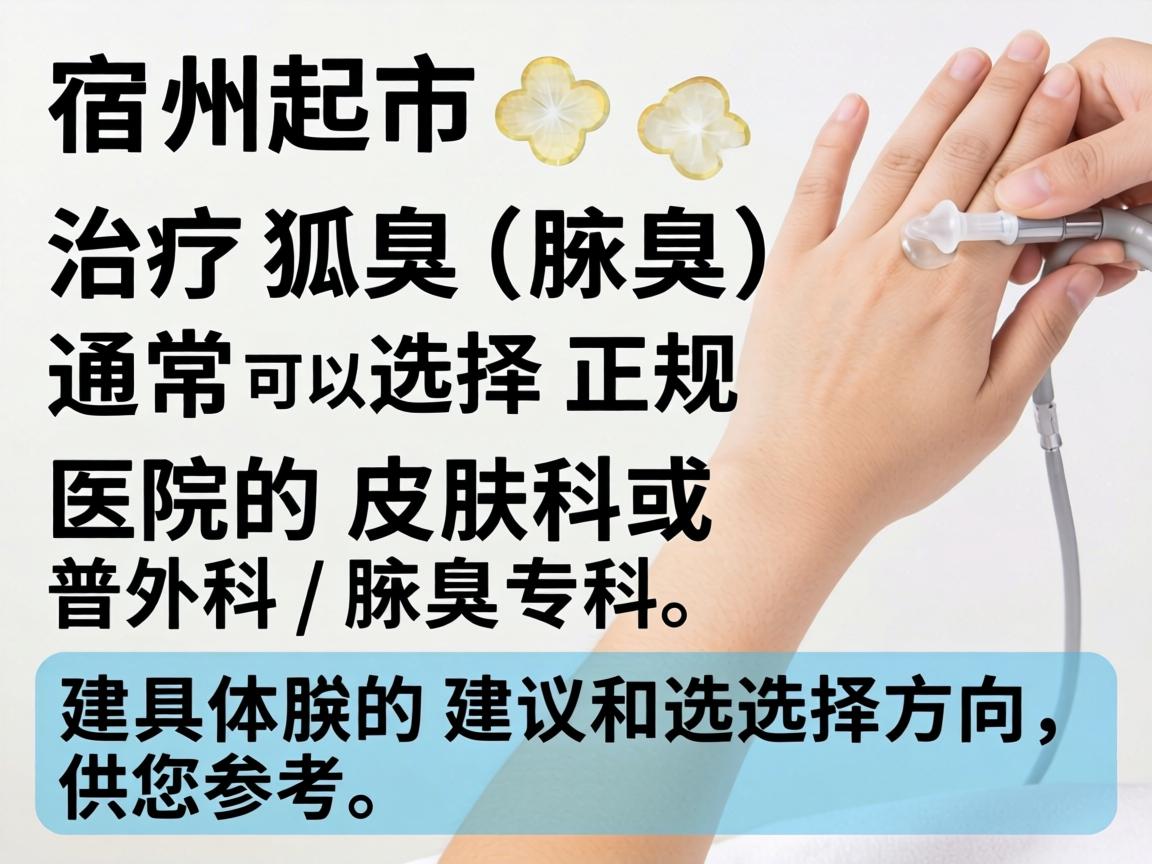在宿州市，治疗狐臭（腋臭）通常可以选择正规医院的皮肤科或普外科/腋臭专科。以下是具体的建议和选择方向，供您参考