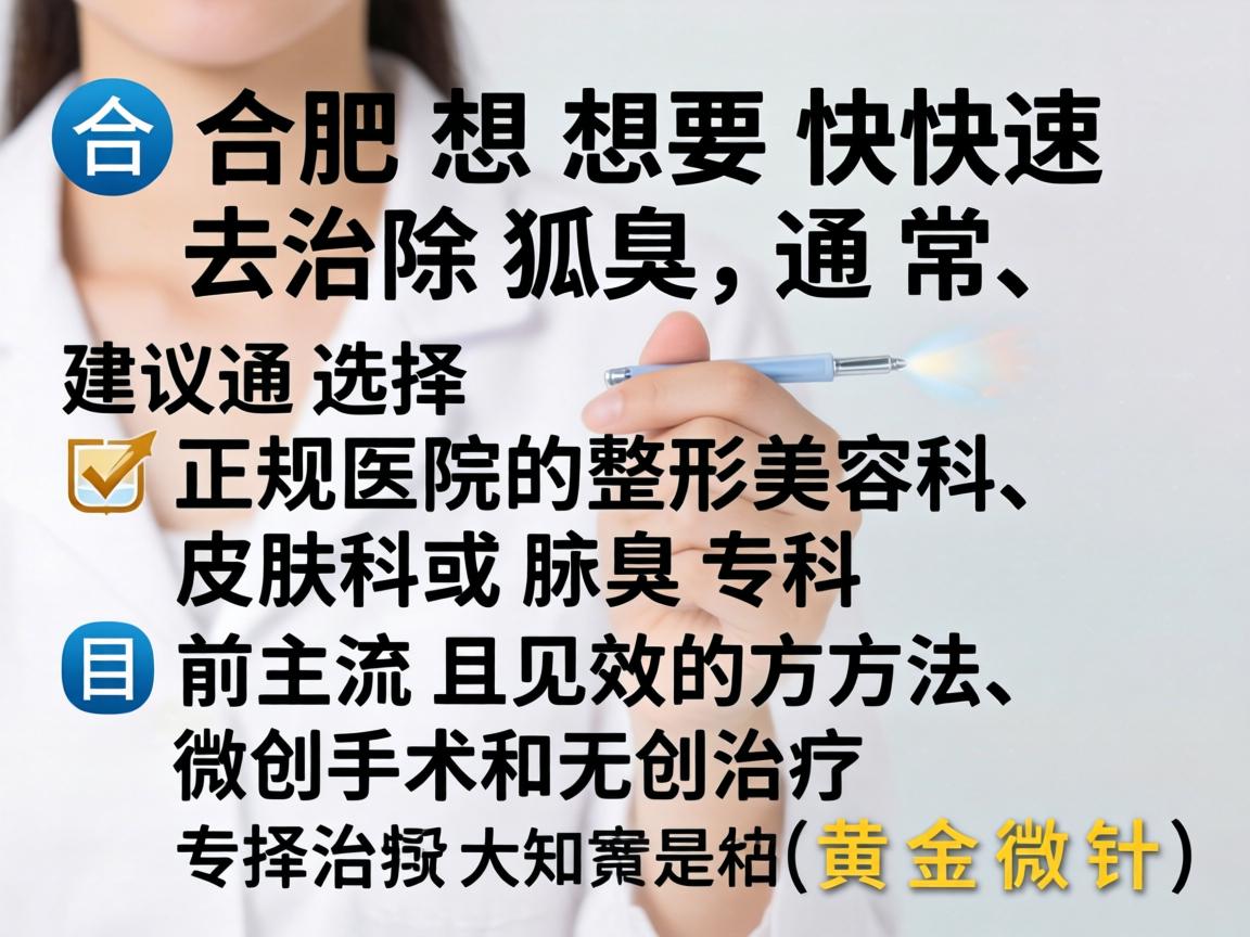在合肥，想要快速去除狐臭，通常建议选择正规医院的整形美容科、皮肤科或腋臭专科。目前主流且见效快的方法是微创手术和无创治疗（如黄金微针）