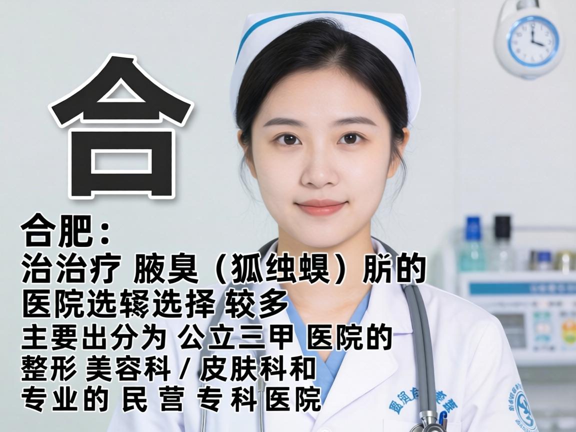 在合肥，治疗腋臭（狐臭）的医院选择较多，主要分为公立三甲医院的整形美容科/皮肤科和专业的民营专科医院